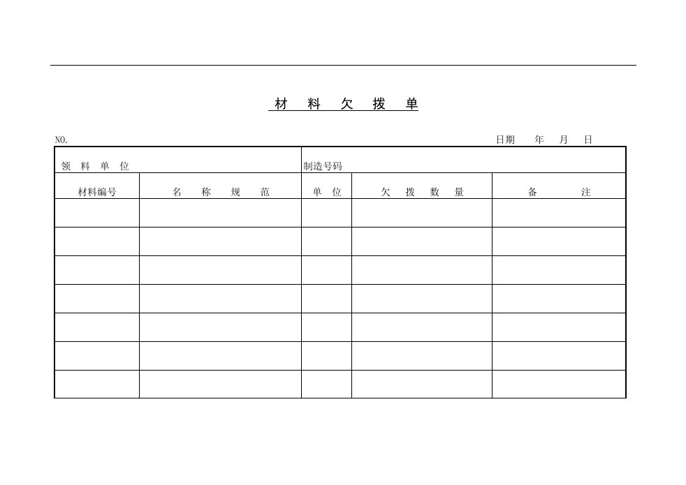 【管理精品】材料欠拨单