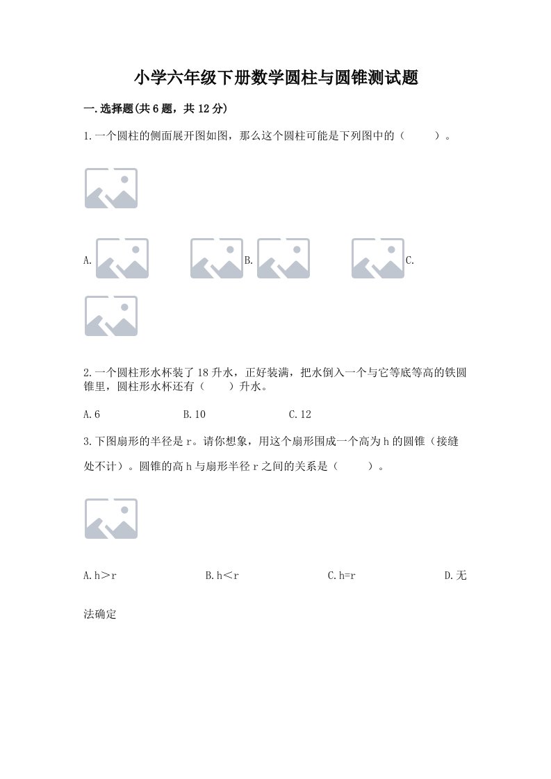 小学六年级下册数学圆柱与圆锥测试题（各地真题）