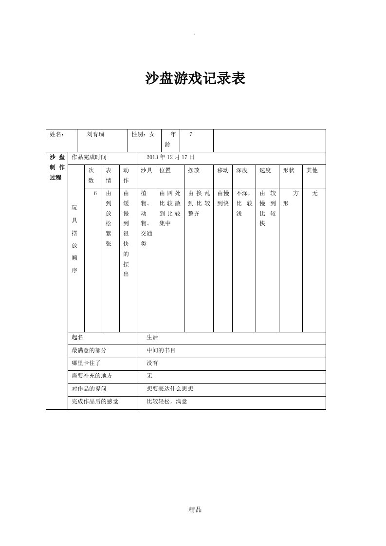 沙盘游戏活动记录