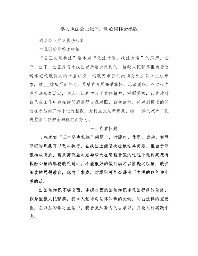 学习执法公正纪律严明心得体会模版