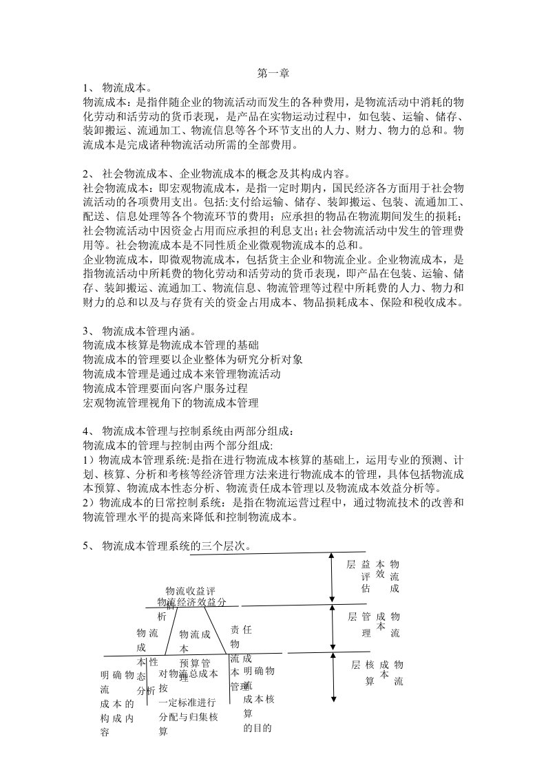 物流成本管理复习试题及答案