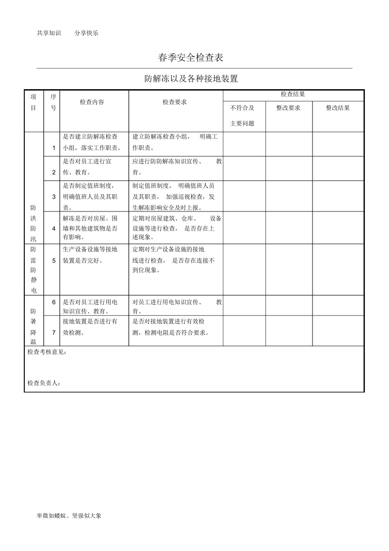 季节性安全检查表格