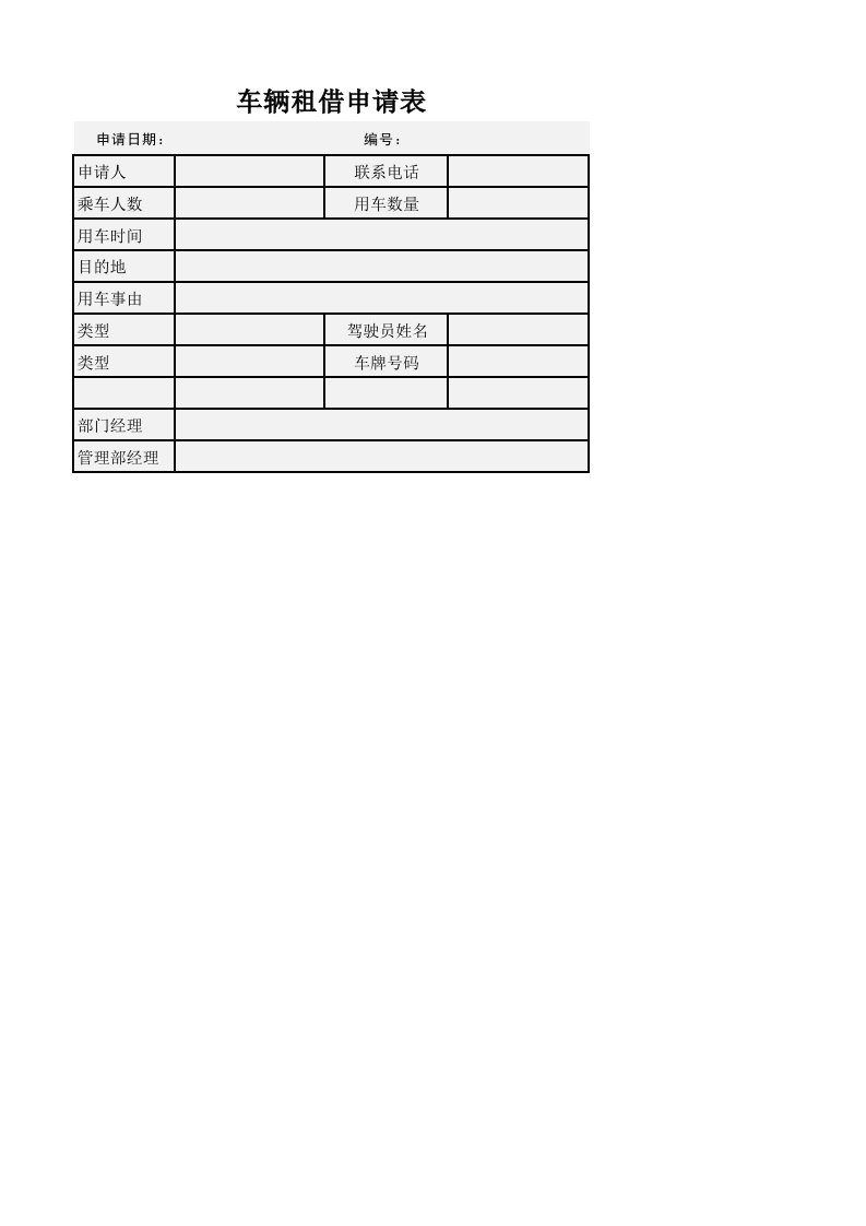 行政部管理-车辆租借申请表