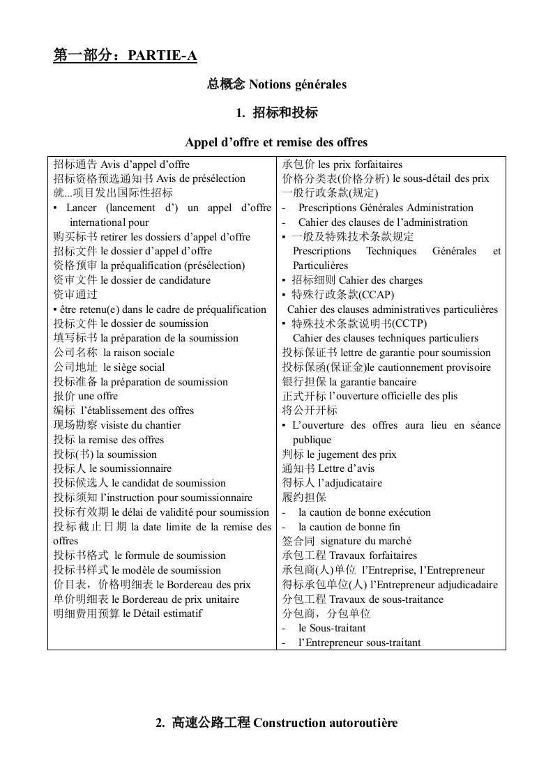 工程法语讲义、工程总概念