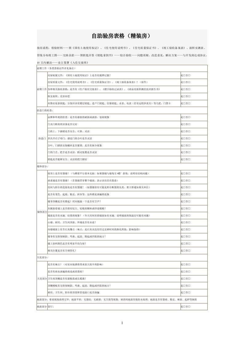 验房表格(精装修详细版)