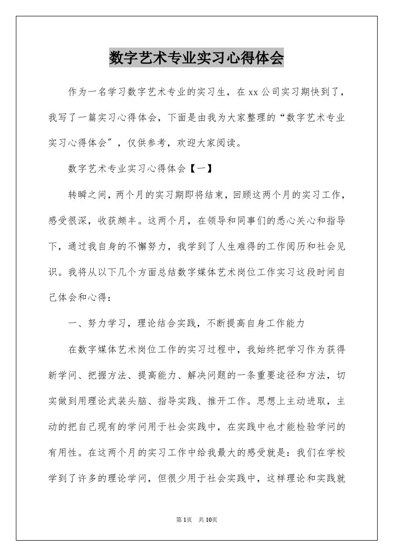 数字艺术专业实习心得体会