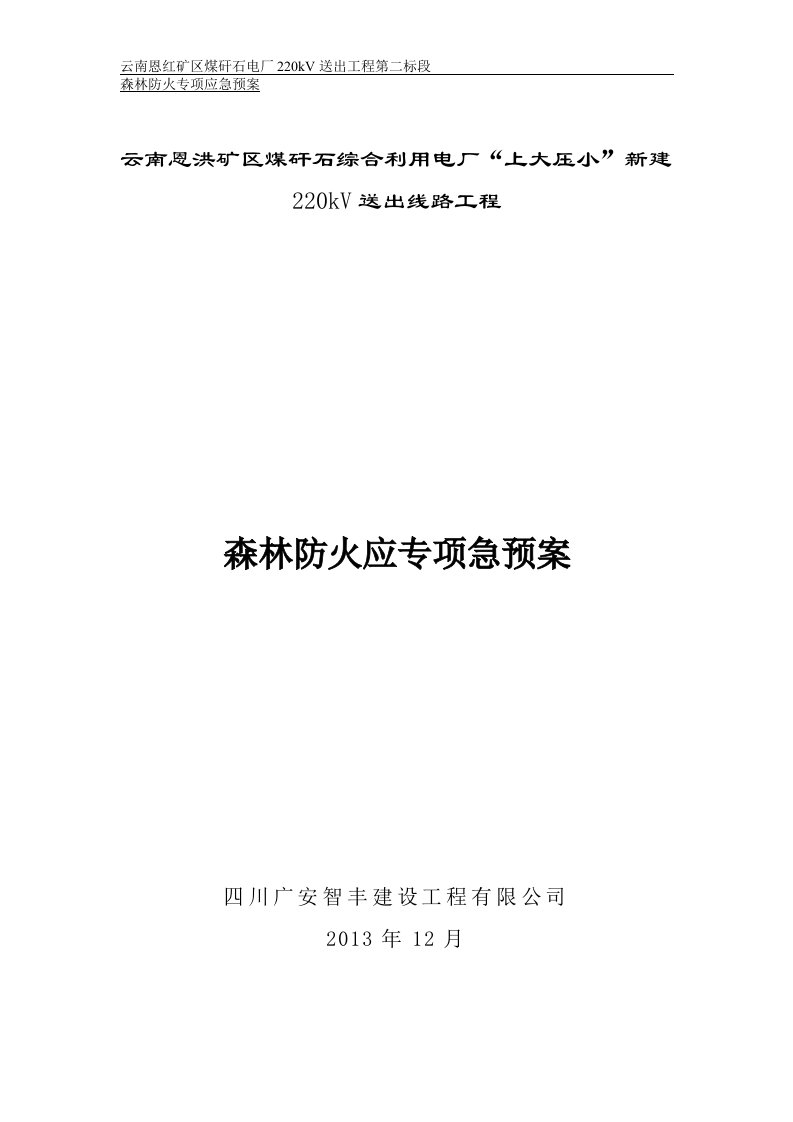 电厂220kV送出线路工程森林防火应急预案