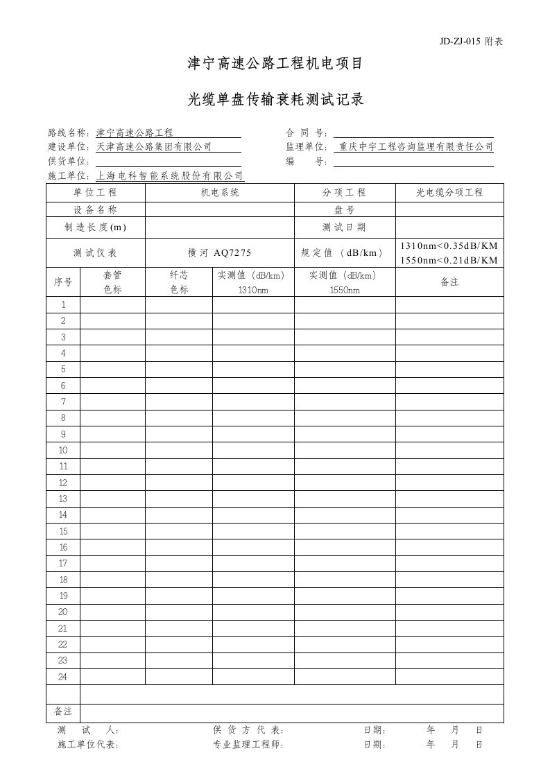 光缆开盘检测记录表