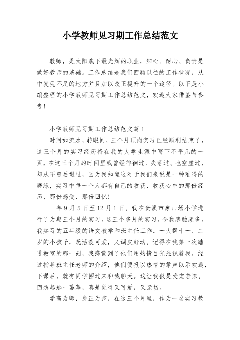 小学教师见习期工作总结范文_1