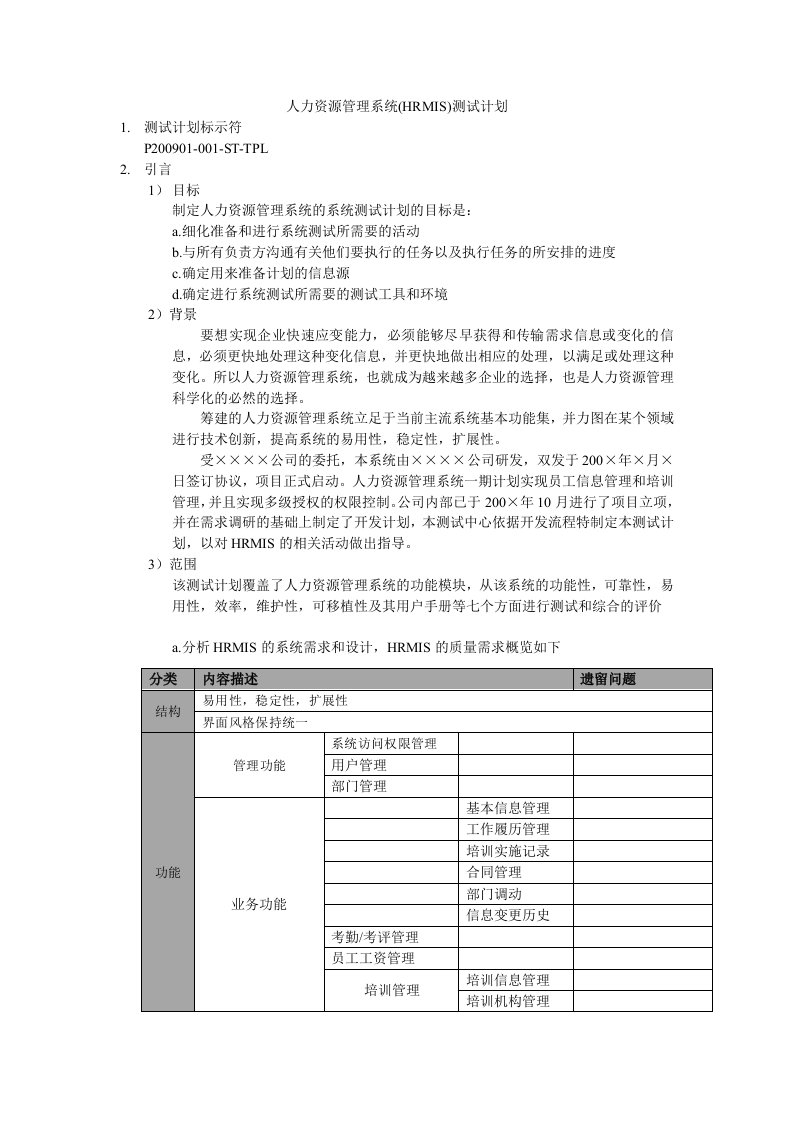 人力资源管理系统测试计划