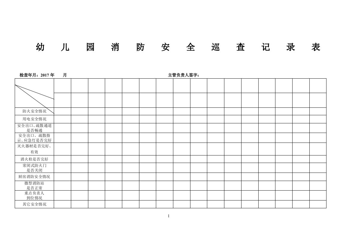 幼儿园消防安全巡查记录表