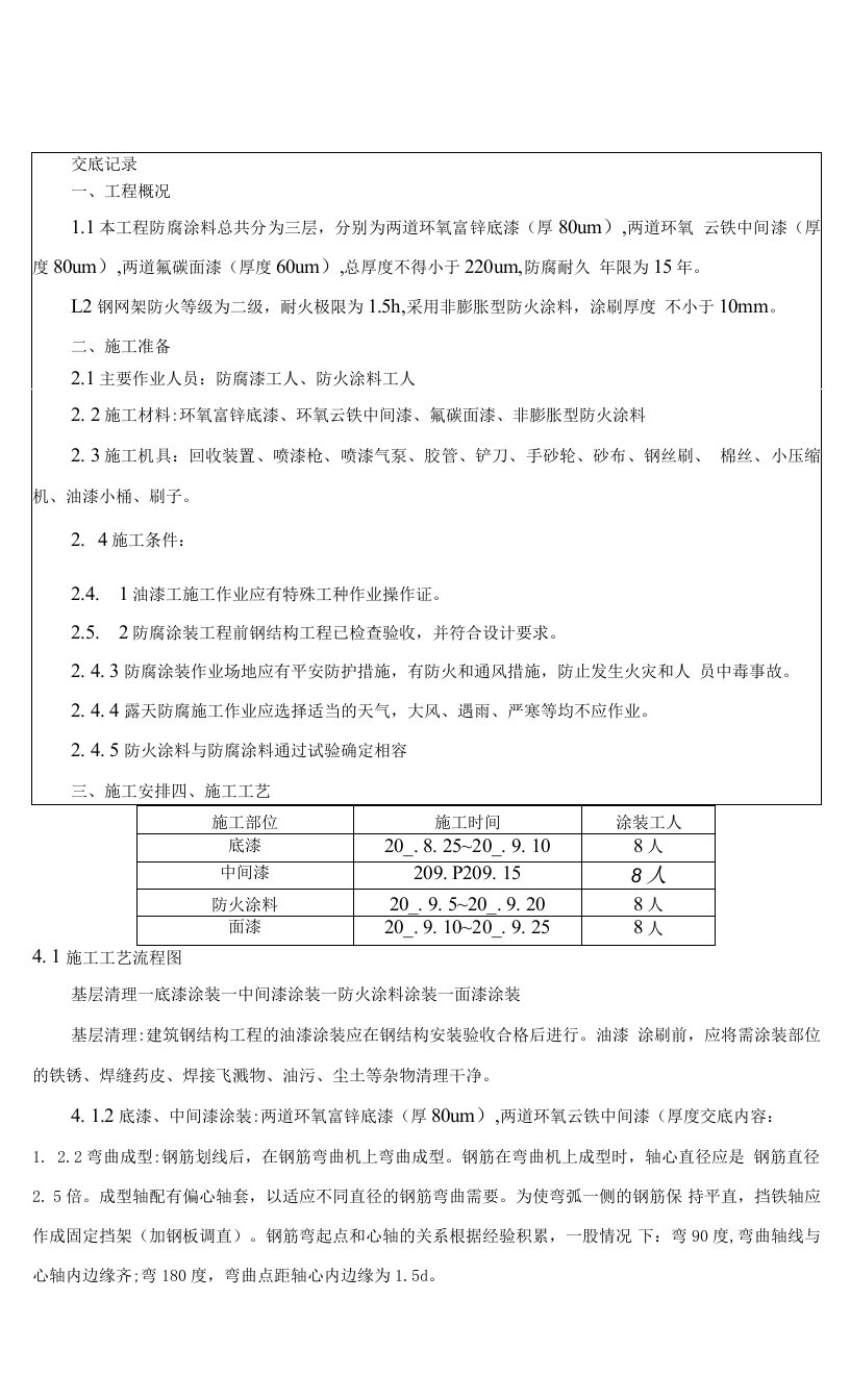 钢结构防腐、防火涂装技术交底范本