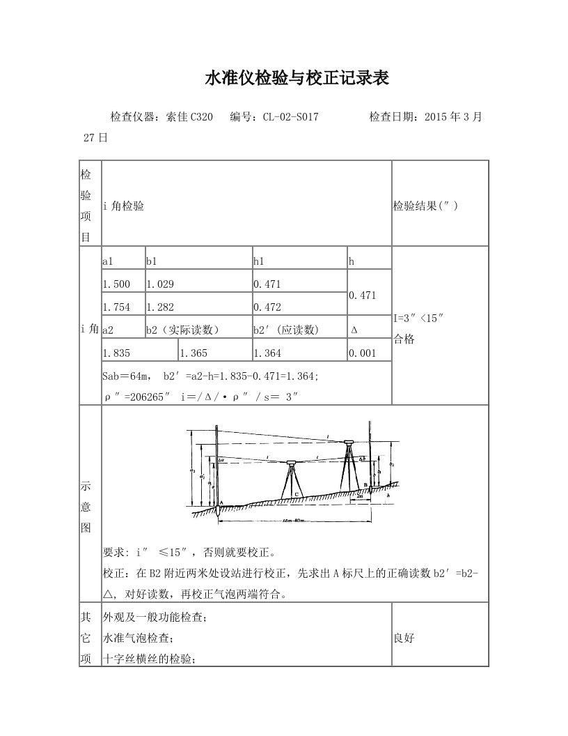 测量仪器自检记录表(水准仪)