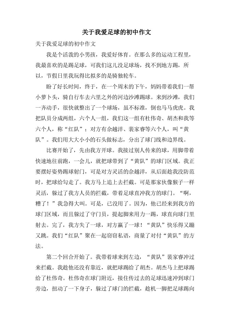 关于我爱足球的初中作文