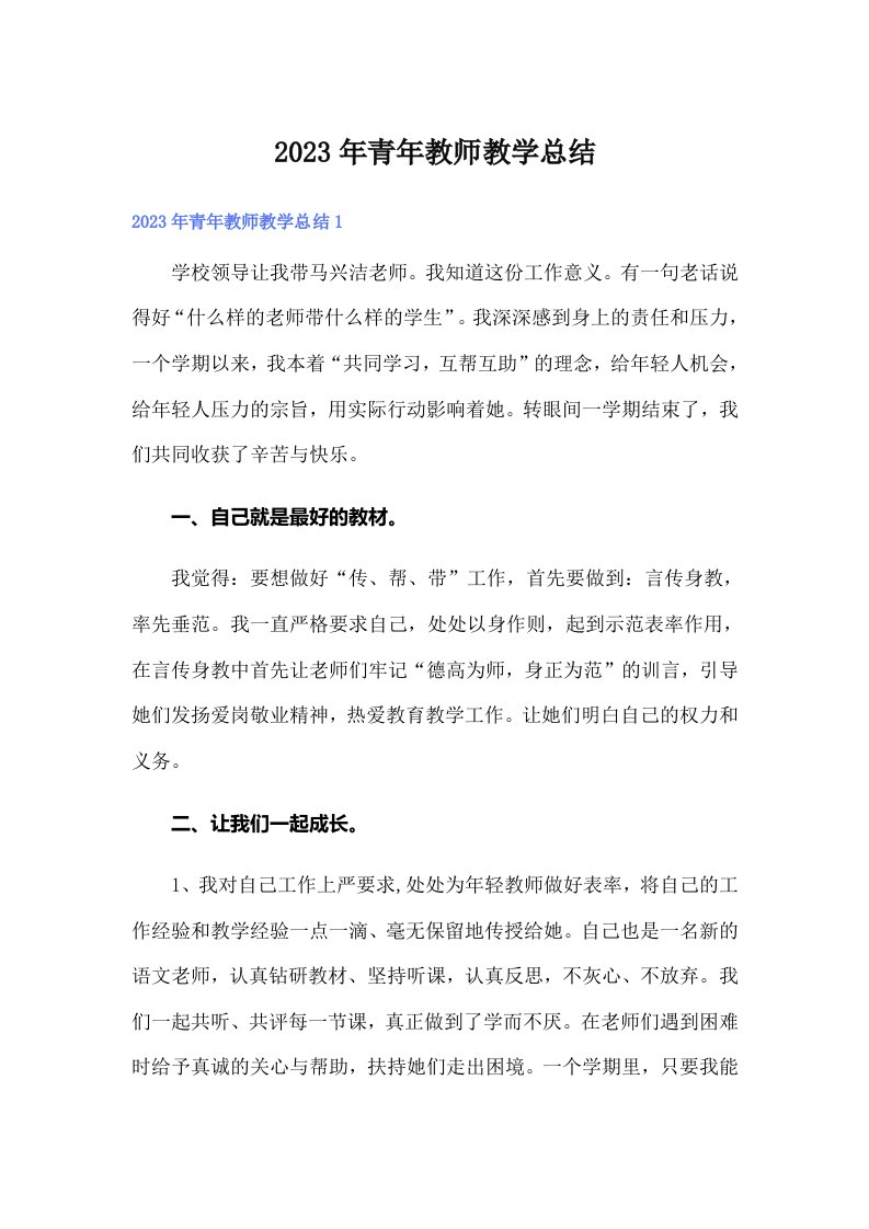 2023年青年教师教学总结