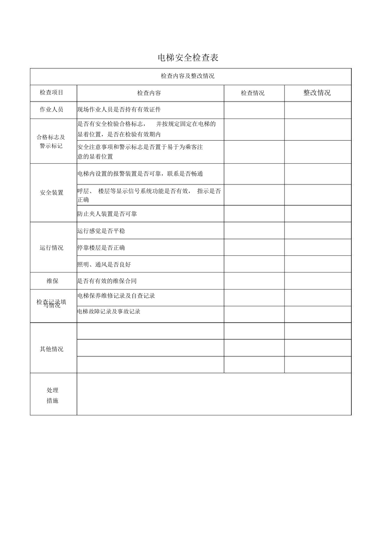 电梯安全检查表