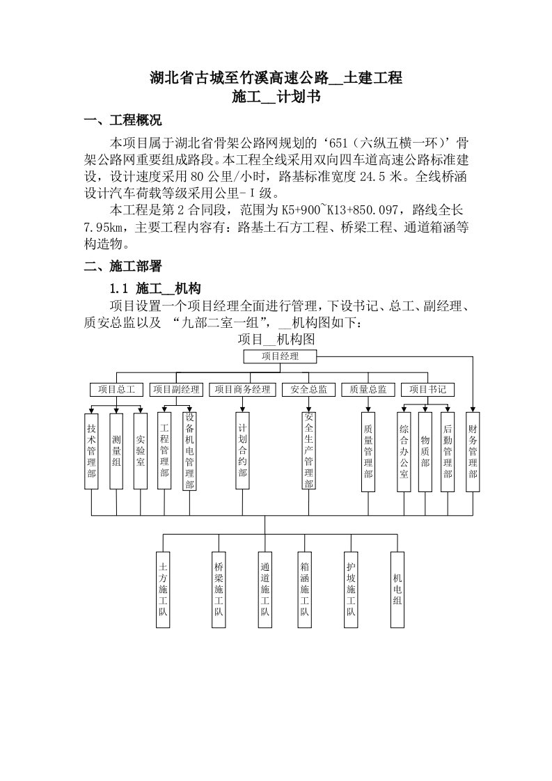 湖北省谷城至竹溪高速公路一期土建工程GZTJ