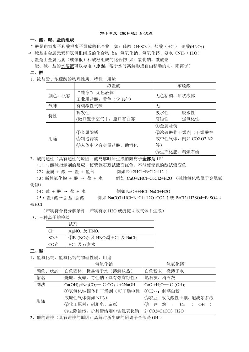 初中化学第十单元知识点归纳