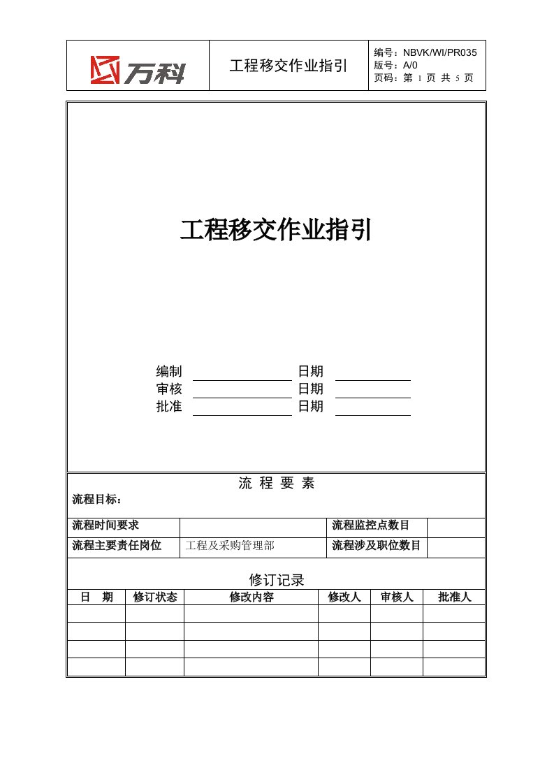 精选NBVK-WI-PR035工程移交作业指引