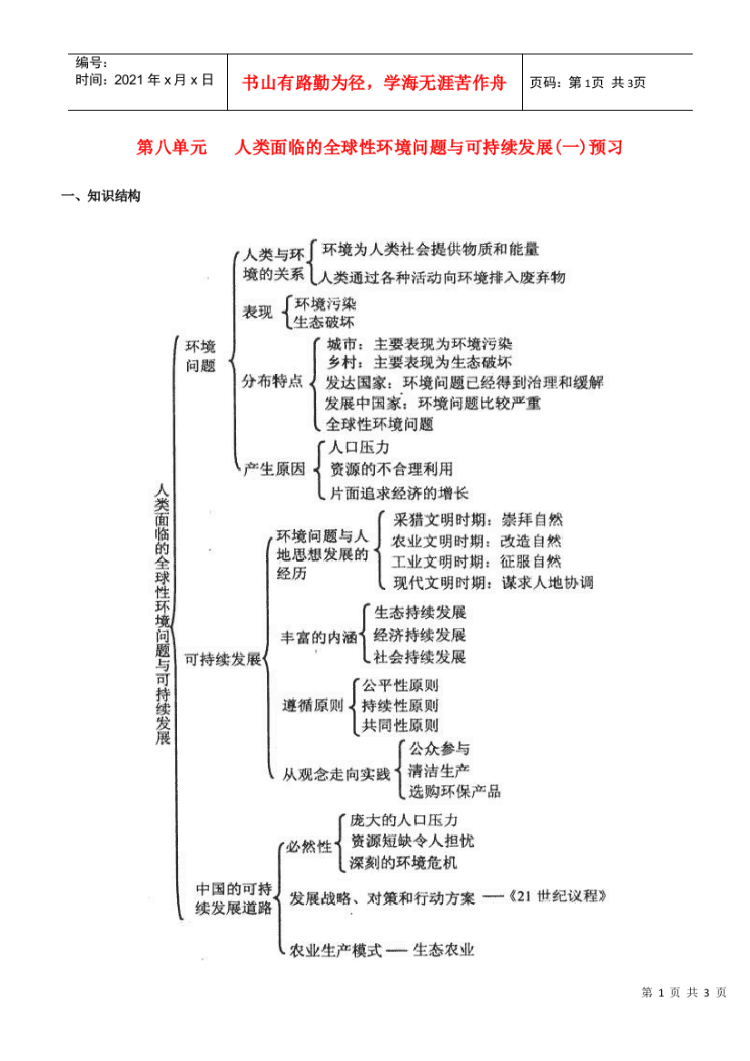 地理教案教学设计第八单元人类面临的全球性环境问题与可持续发