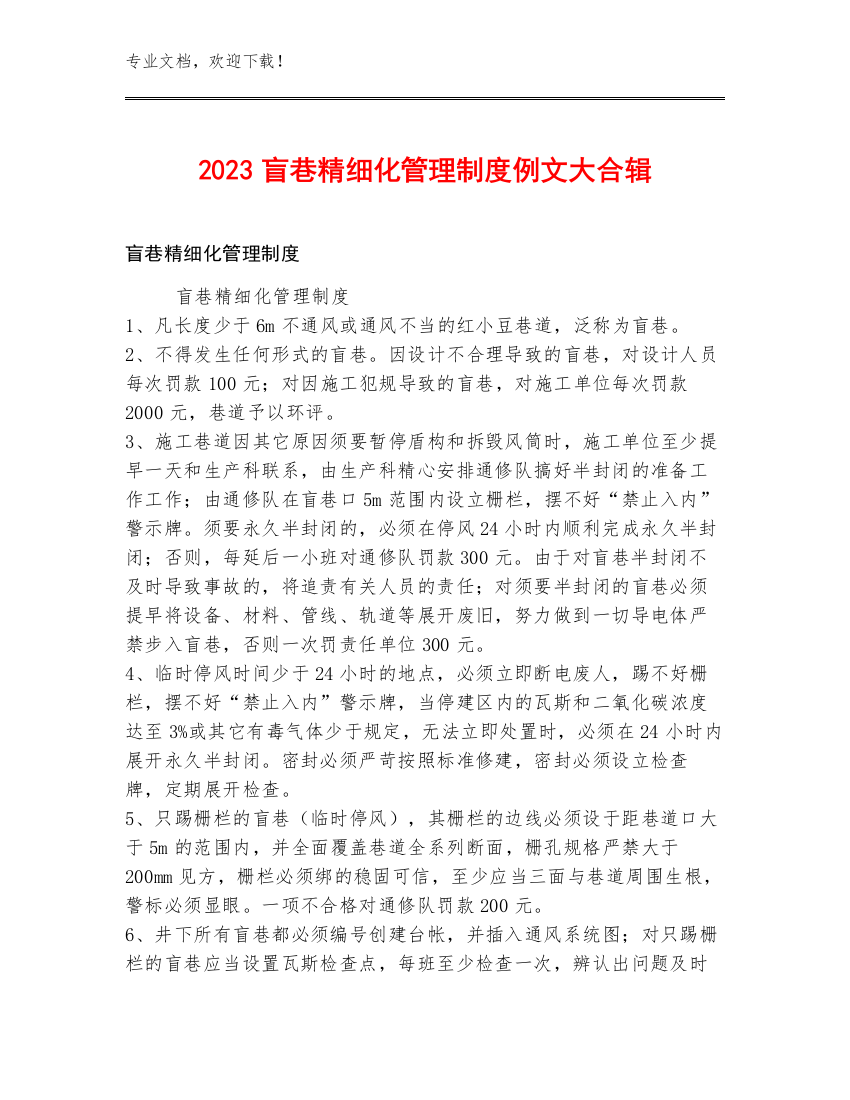 2023盲巷精细化管理制度例文大合辑