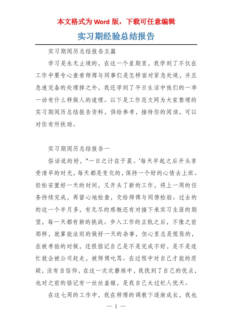 实习期经验总结报告