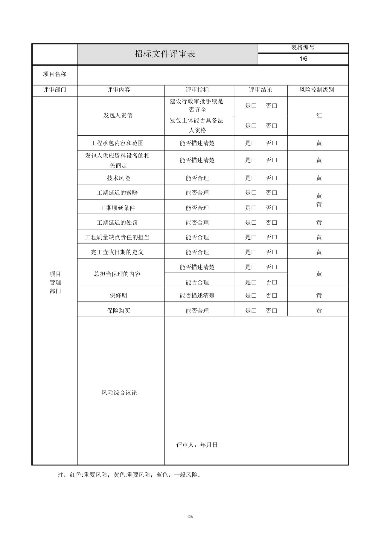 招标文件评审表实用版