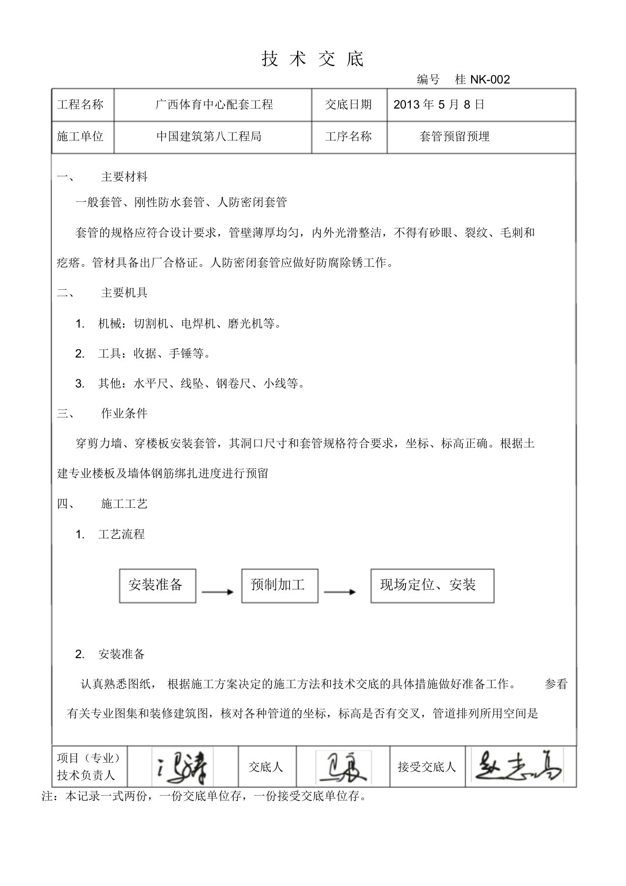 套管预留预埋技术交底