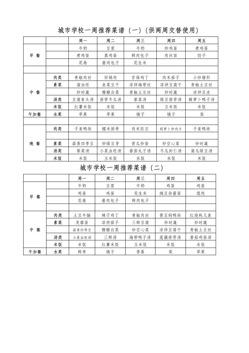 中小学生2周菜谱