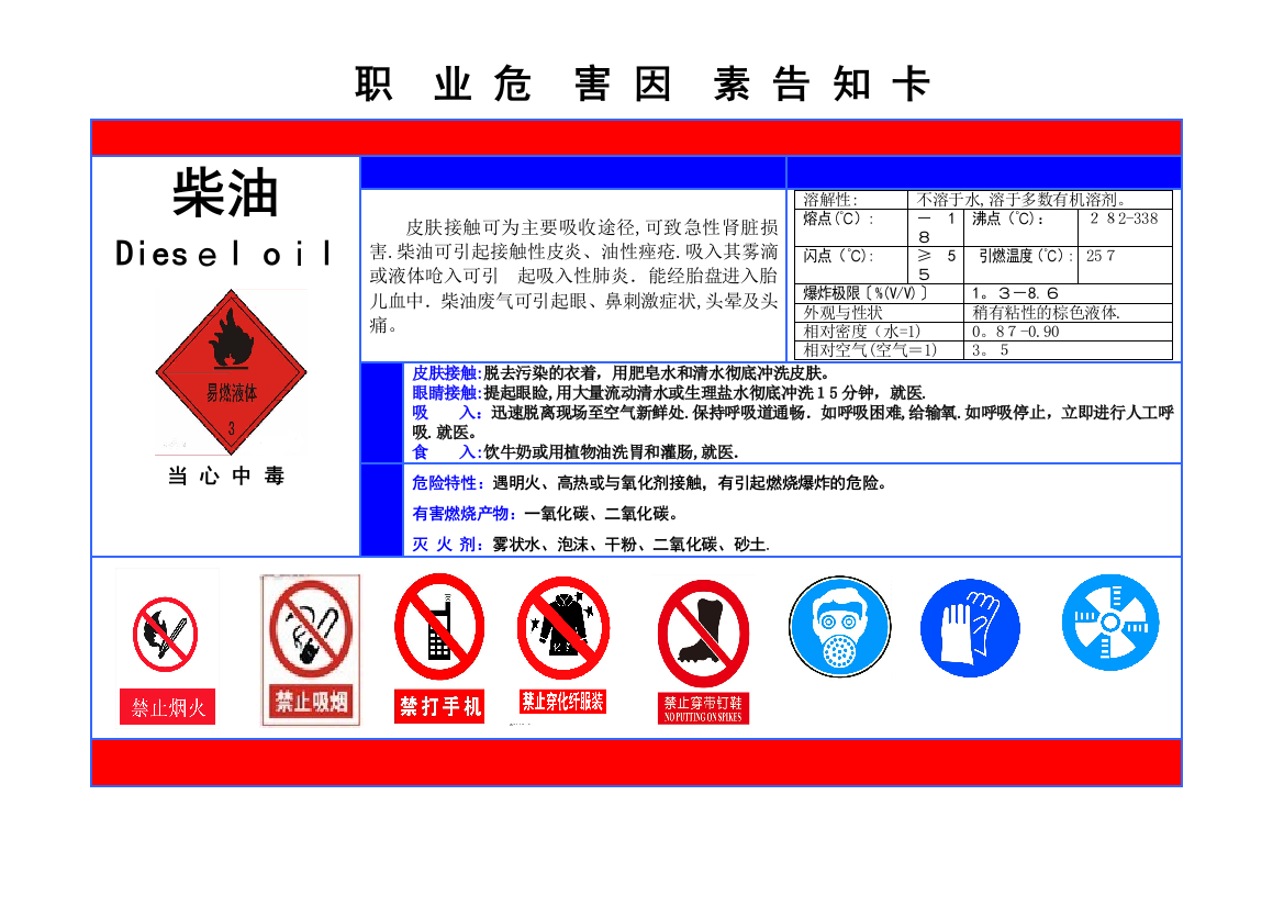 职业危害告知卡-柴油