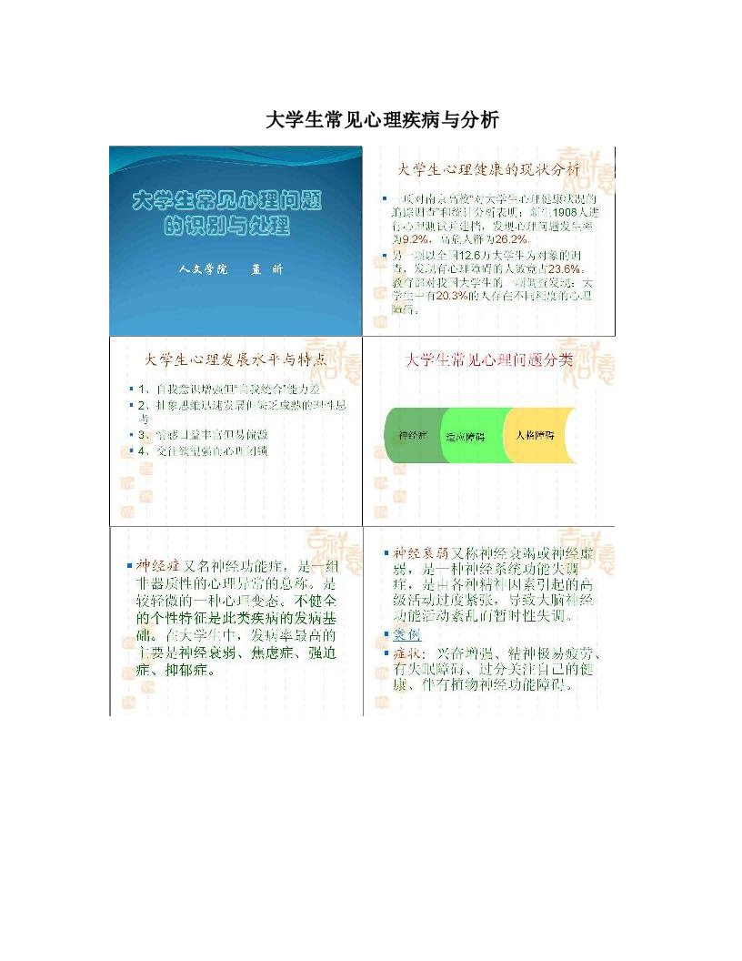 大学生常见心理疾病与分析