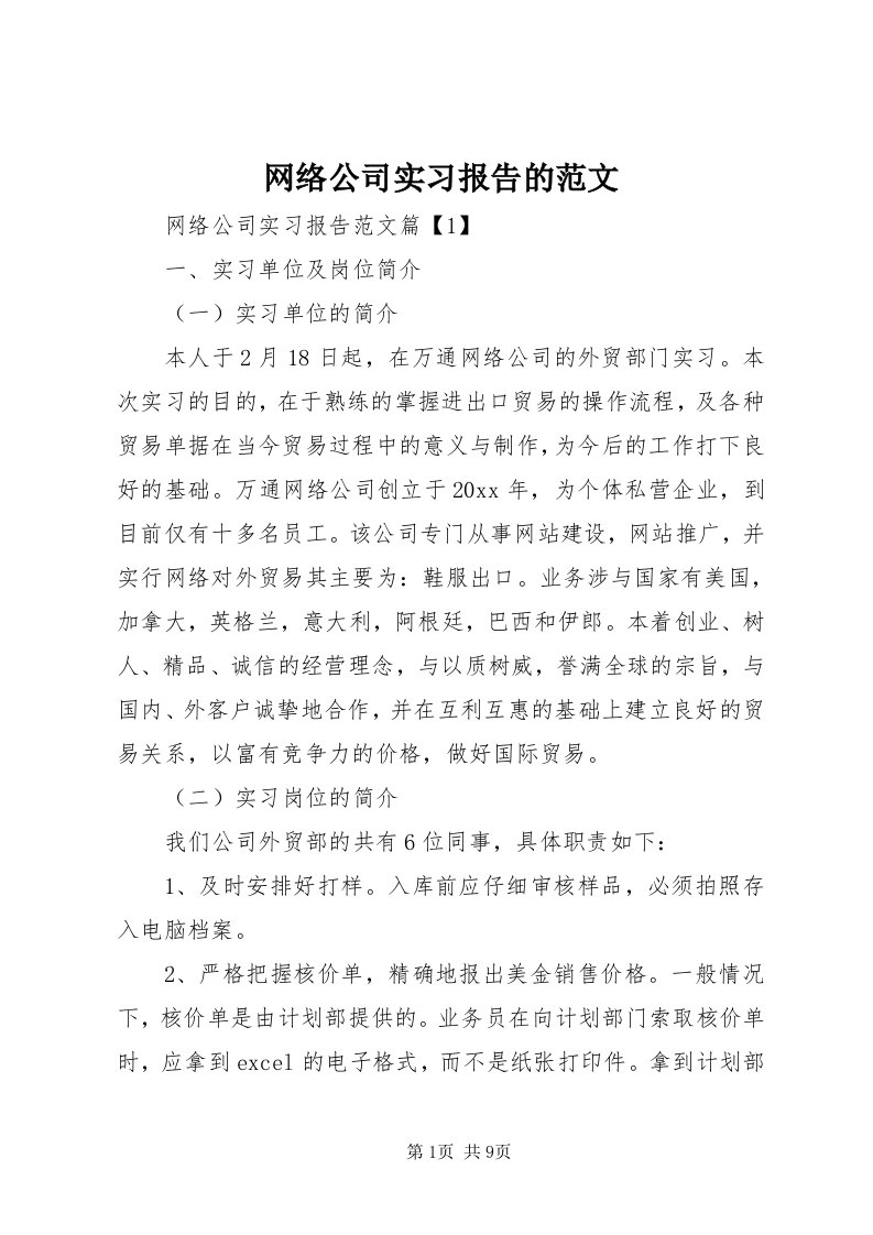 6网络公司实习报告的范文