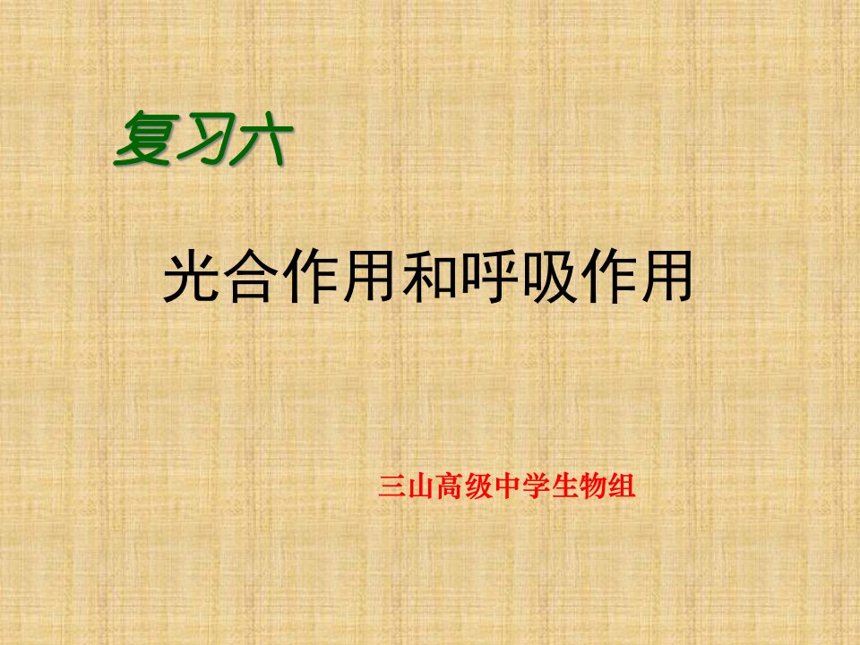 高考生物专题复习六光合作用和呼吸作用名师一-人教版课件