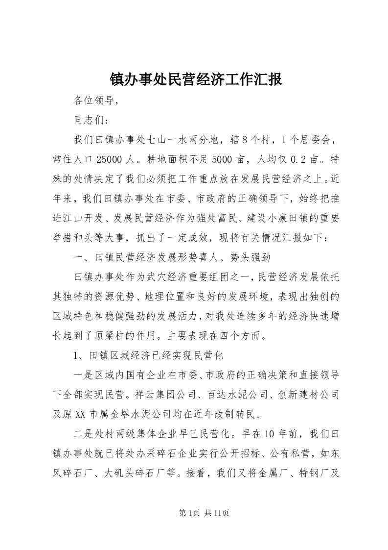 7镇办事处民营经济工作汇报