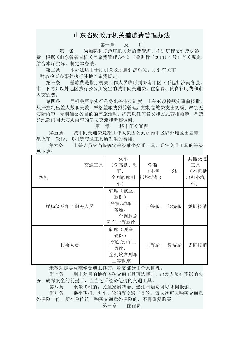 山东省财政厅机关公司差旅费管理办法