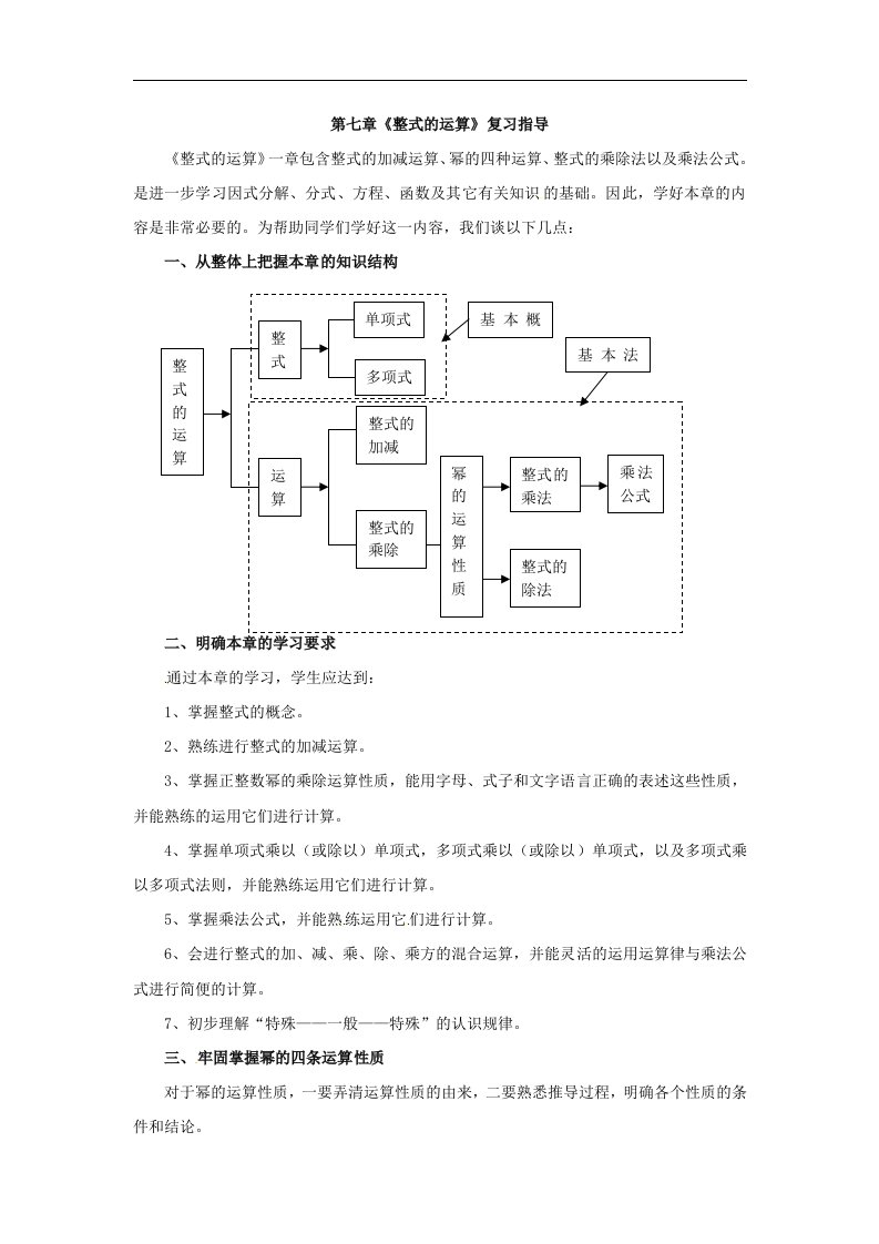 鲁教版数学六下《第七章整式的运算》word复习