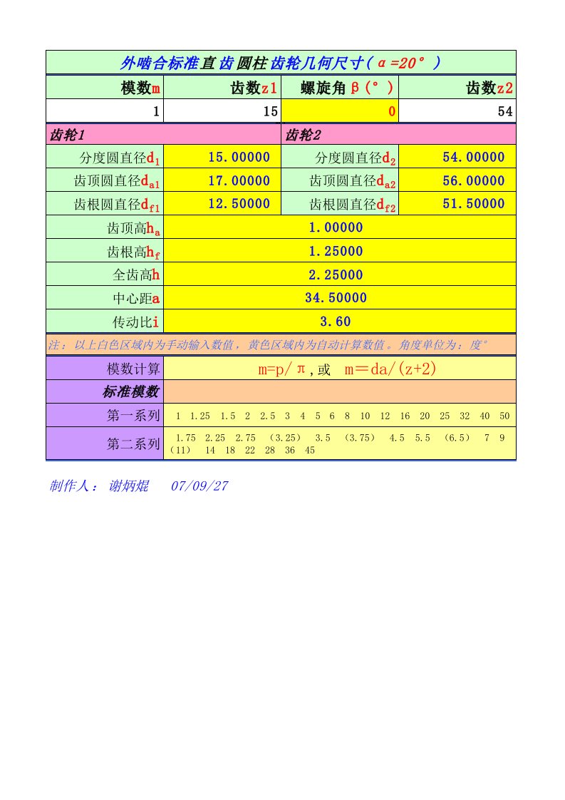 外啮合标准直齿圆柱齿轮计算公式