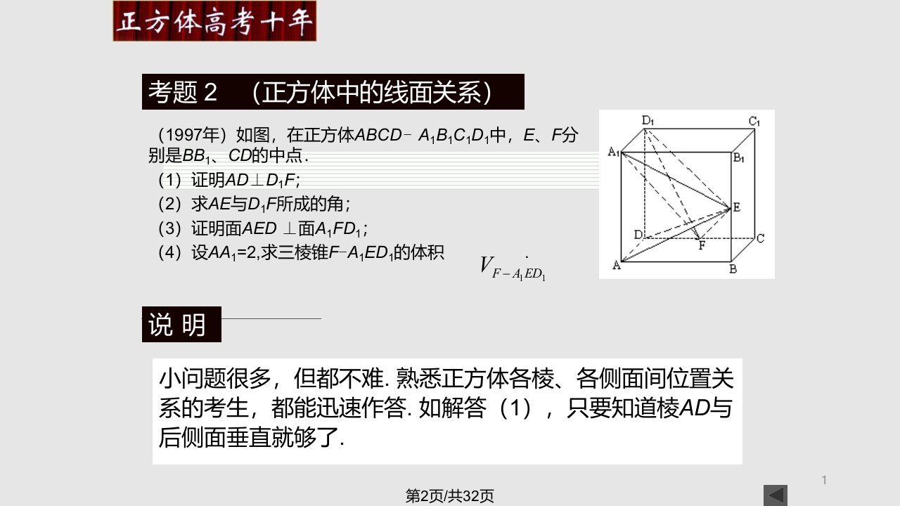 正四面体与正方体例话