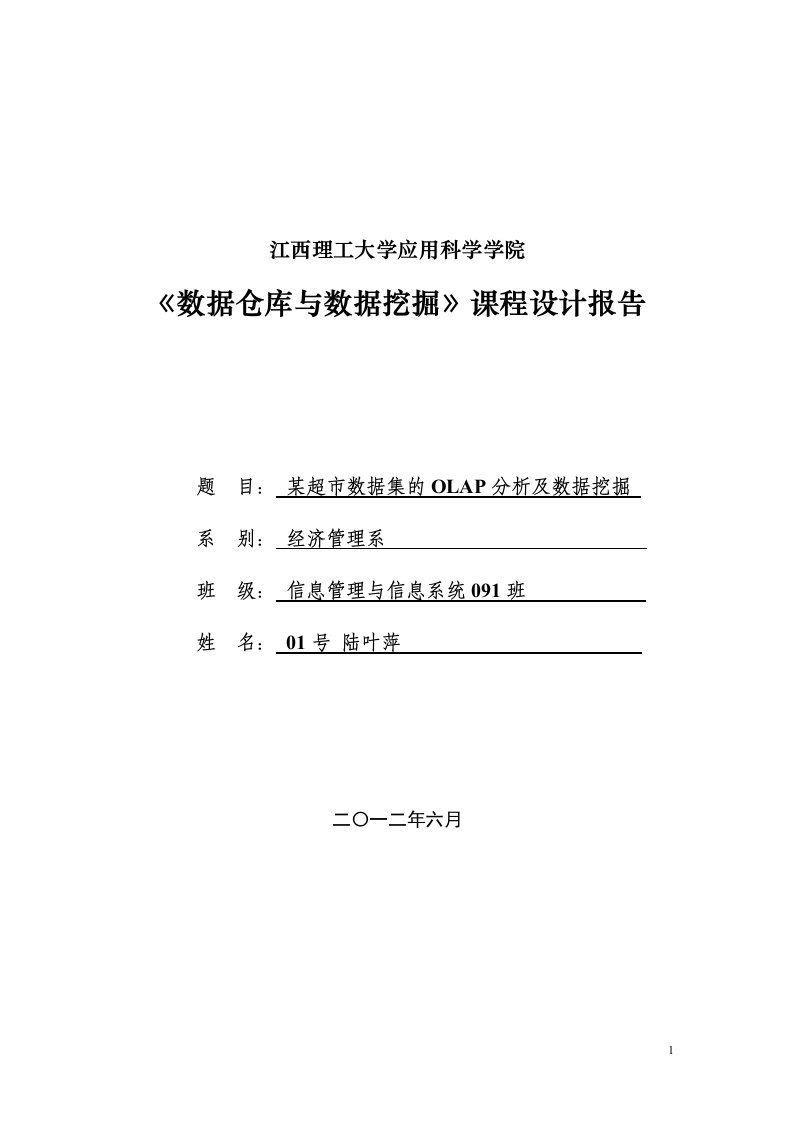 数据仓库与数据挖掘课程设计--某超市数据集的olap分析及数据挖掘