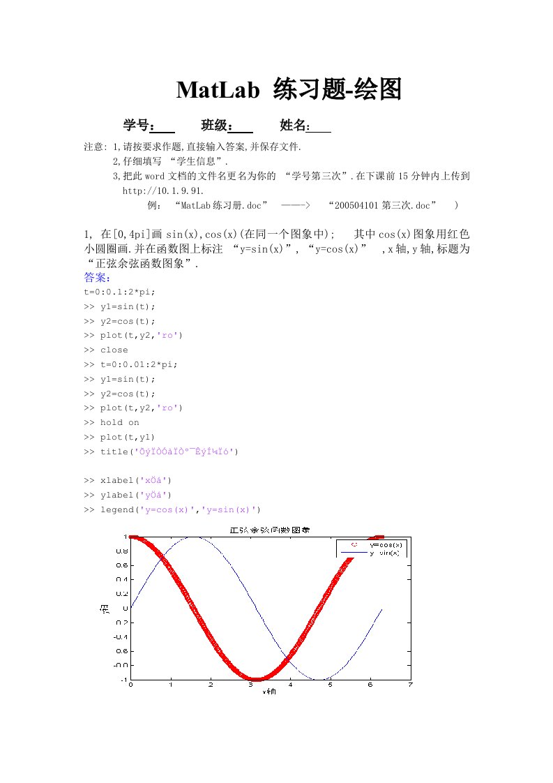 4MatLab练习题绘图