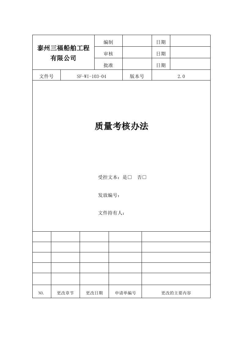 船舶工程有限公司质量考核办法