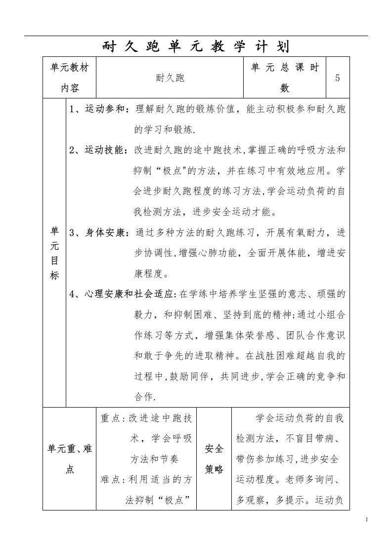 耐久跑单元教学计划