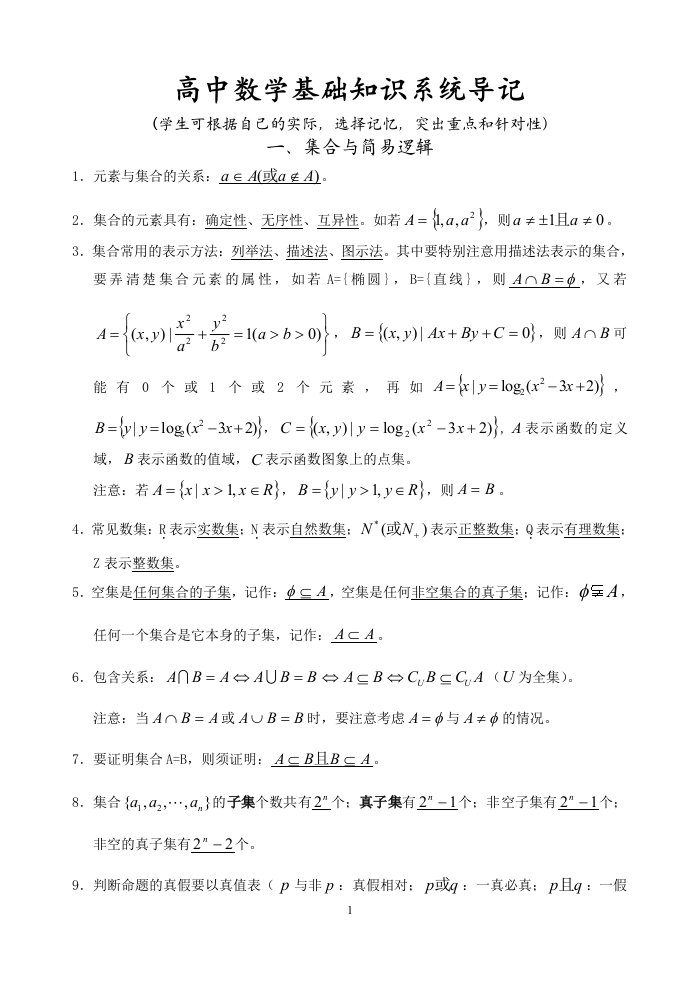 高中数学基础知识完全手册