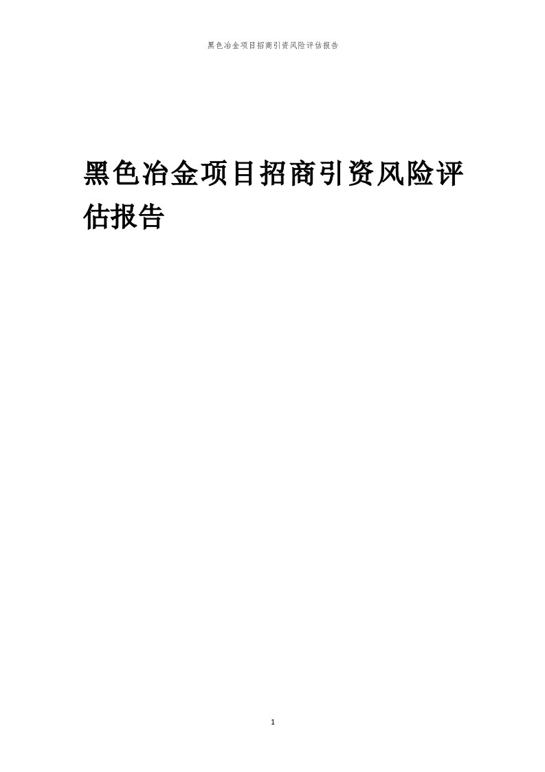 2023年黑色冶金项目招商引资风险评估报告