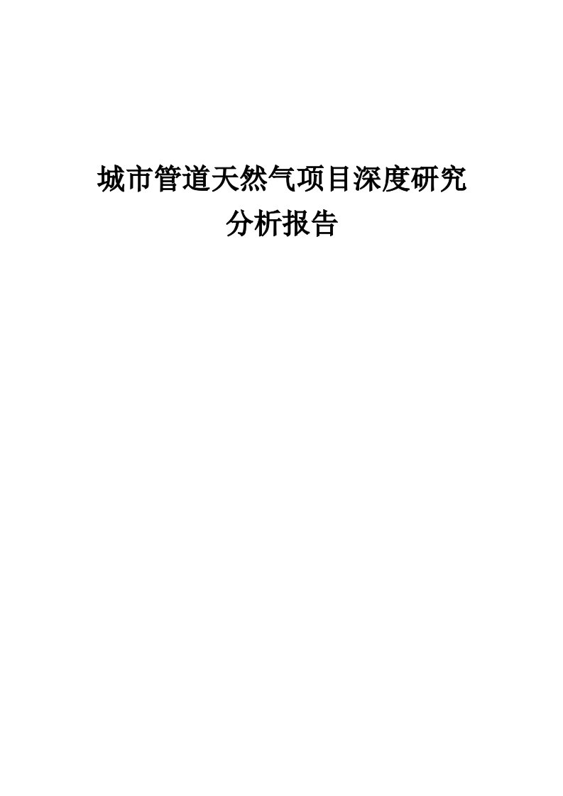 2024年城市管道天然气项目深度研究分析报告