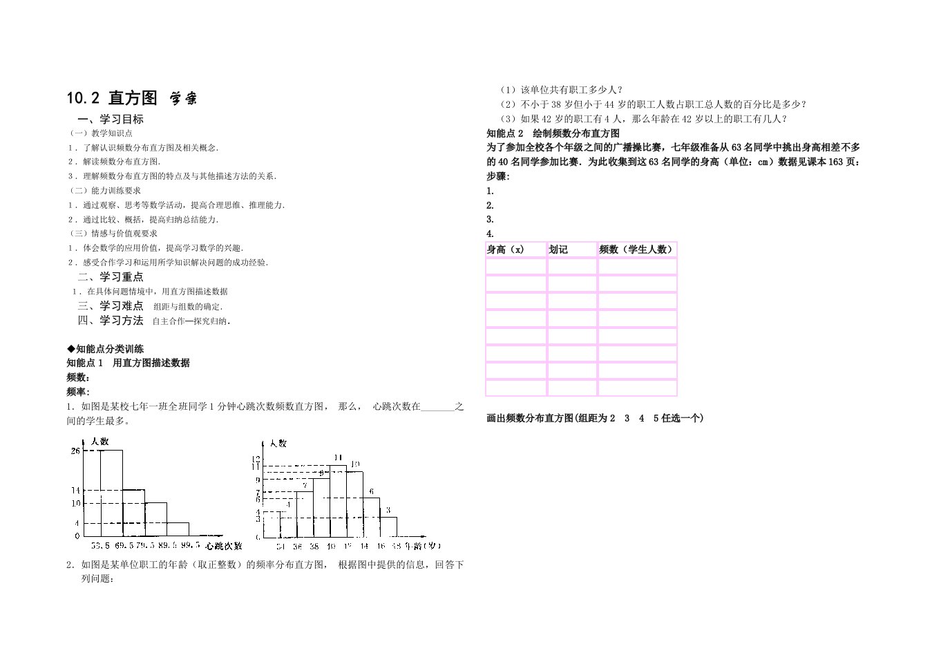 初中七年级数学10.2直方图学案