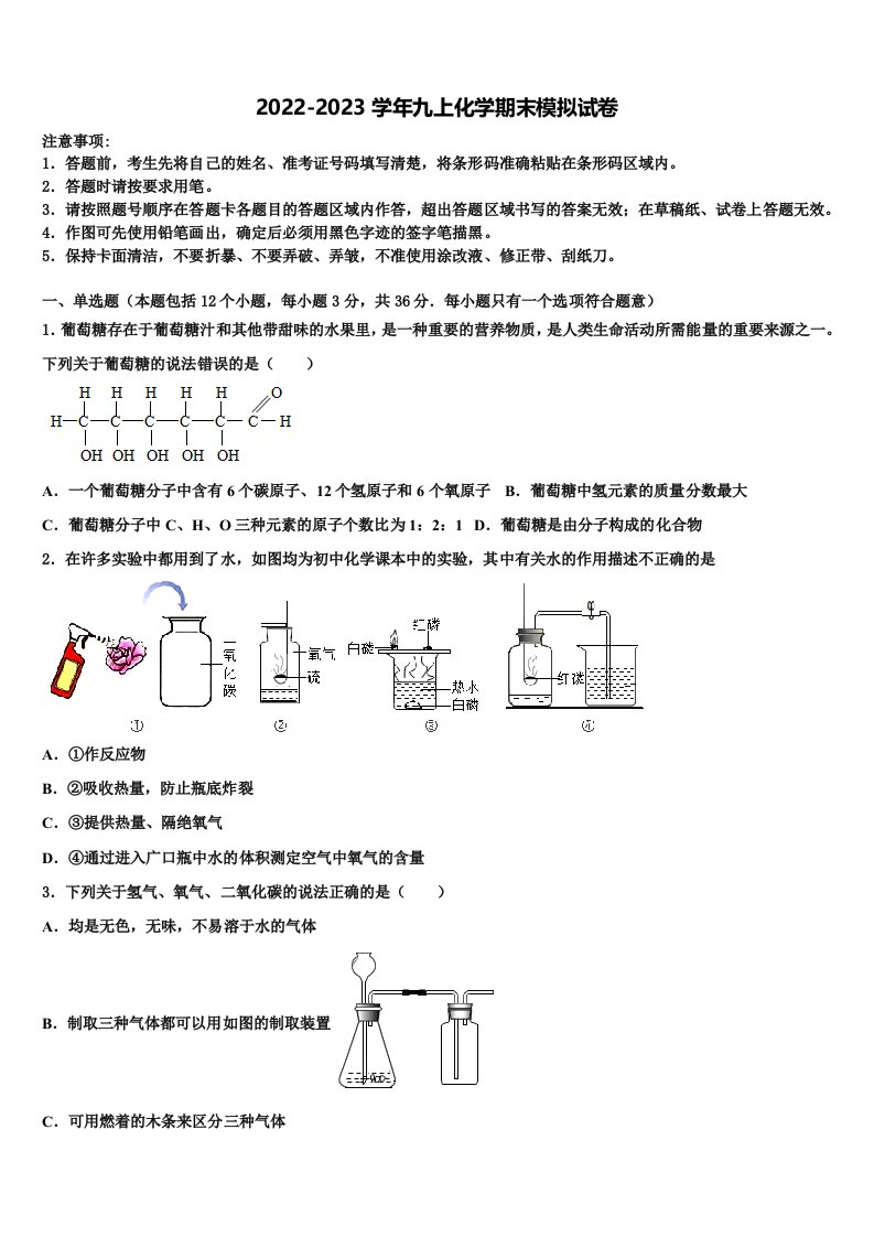 2022年北京市海淀区人大附中九年级化学第一学期期末复习检测模拟试题含解析