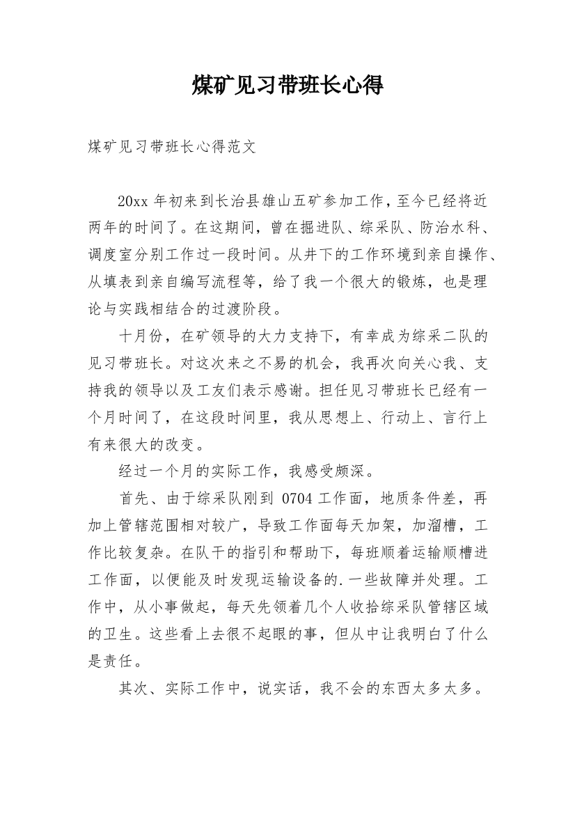 煤矿见习带班长心得_1