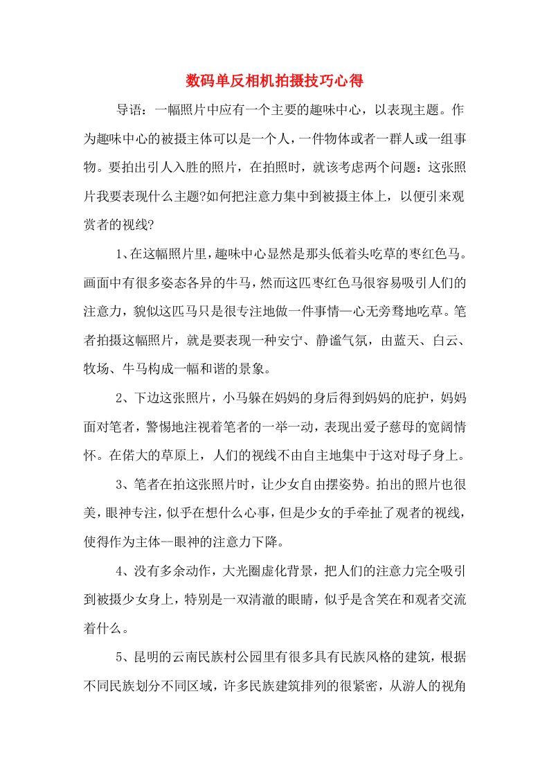 数码单反相机拍摄技巧心得