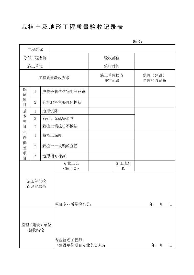 园林绿化工程分部分项验收记录表(10个)